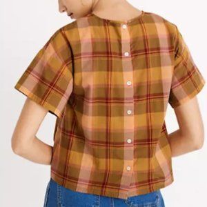 Boxy button back plaid top